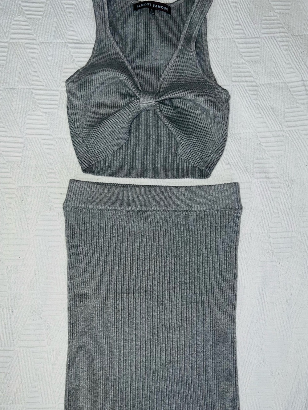Almost Famous Charcoal Ribbed Knit Skirt Set